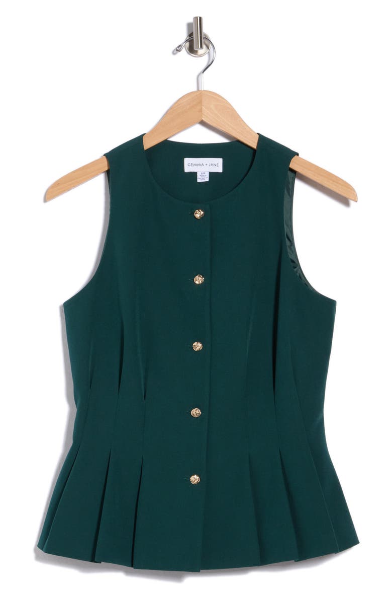 Peplum Darted Vest, Alternate, color, EMERALD GREEN