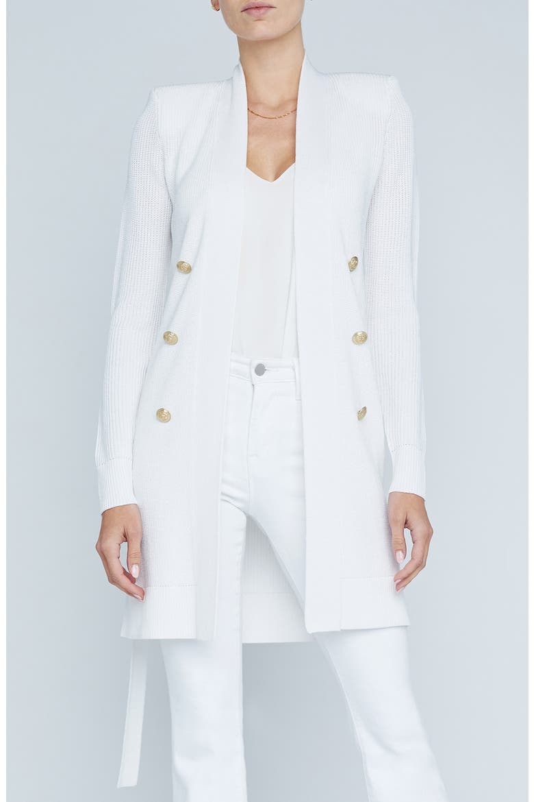 Noe Metallic Double Breasted Rib Cardigan, Main, color, WHITE