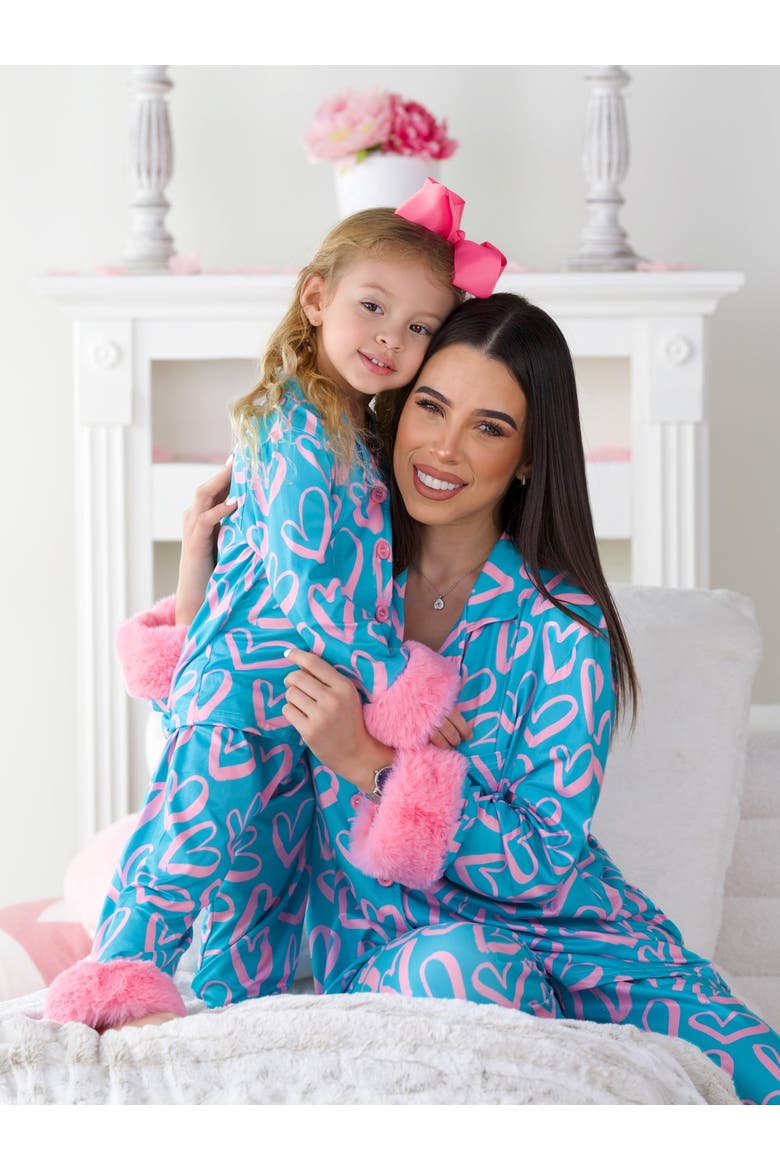 Mommy and Me Heart Furry Pajama Set, Alternate, color, Blue-Green