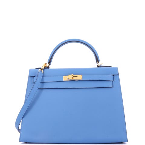 Kelly Handbag Blue Epsom with Gold Hardware 32