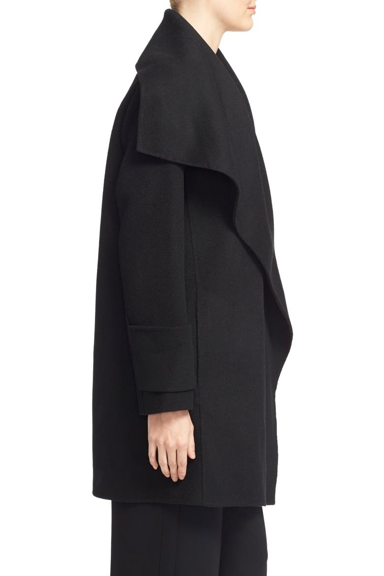 Drape Neck Wool Blend Coat, Alternate, color, BLACK