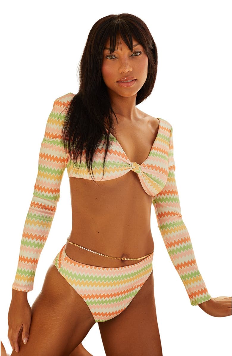Dippin Daisys Bianca Long Sleeve Bikini Top, Alternate, color, Hang Ten Stripe