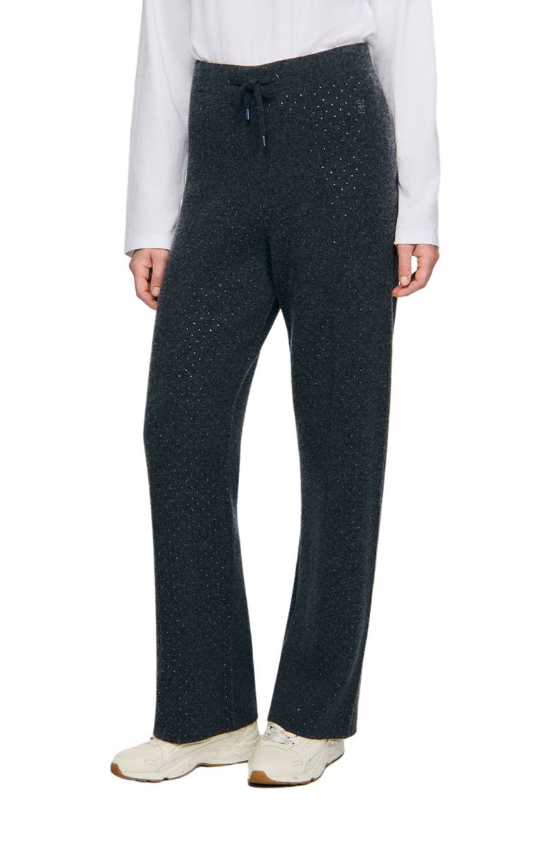 SANDRO Knit rhinestone-covered trousers, Main, color, Charcoal Grey