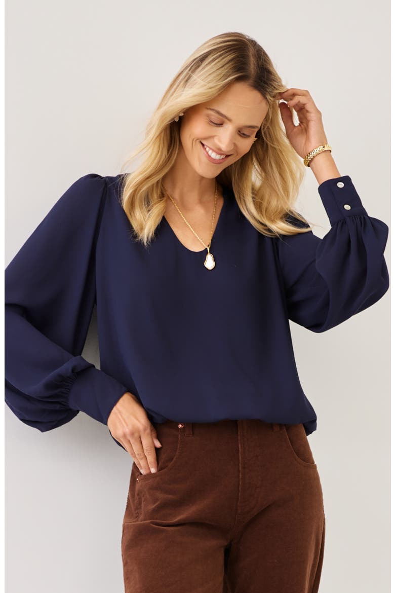 Puff Sleeve Top, Alternate, color, NAVY
