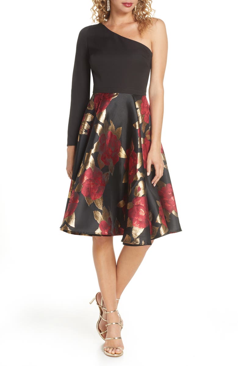 Chi Chi London Roslin One-Shoulder Jacquard Cocktail Dress, Main, color, 