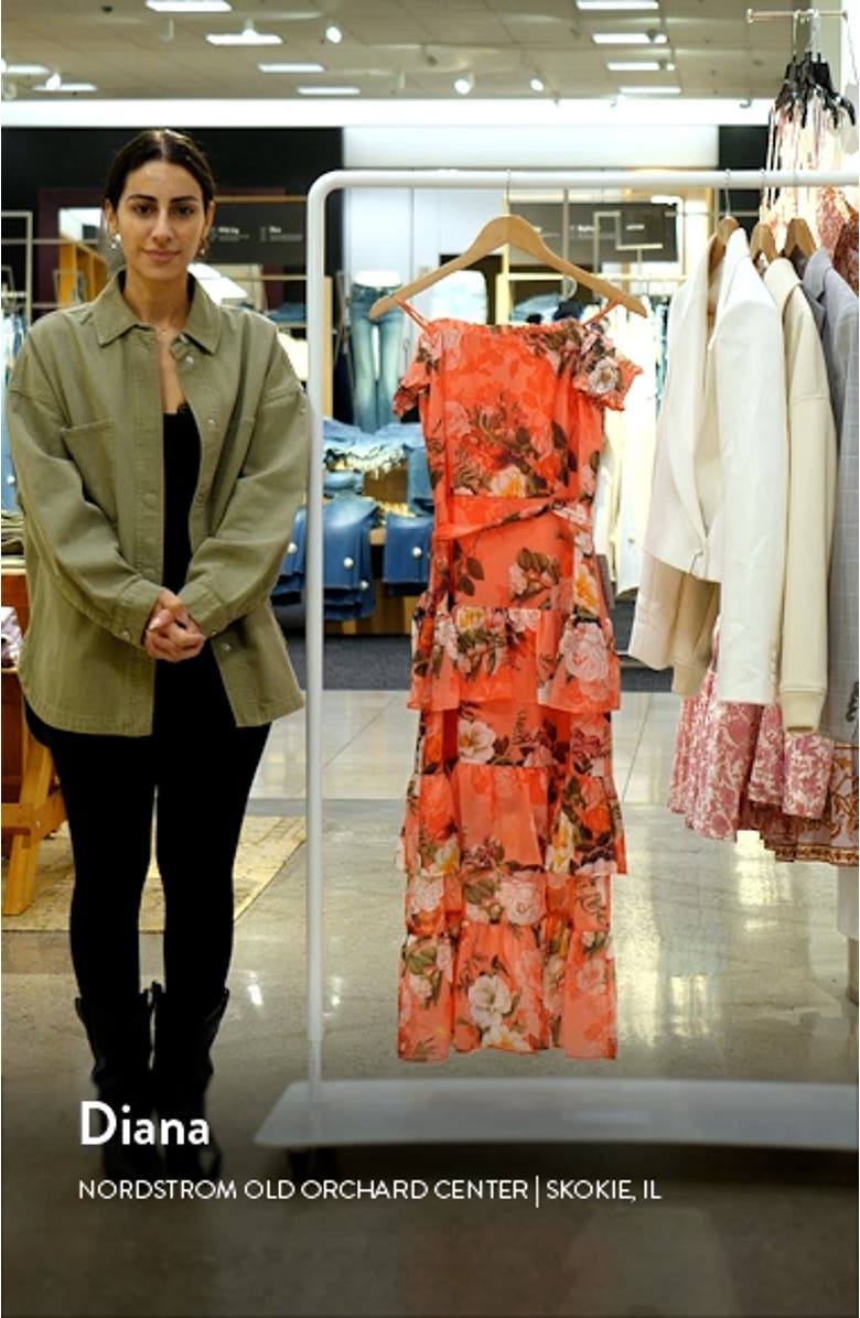 Floral Off the Shoulder Tiered Midi Dress, sales video thumbnail
