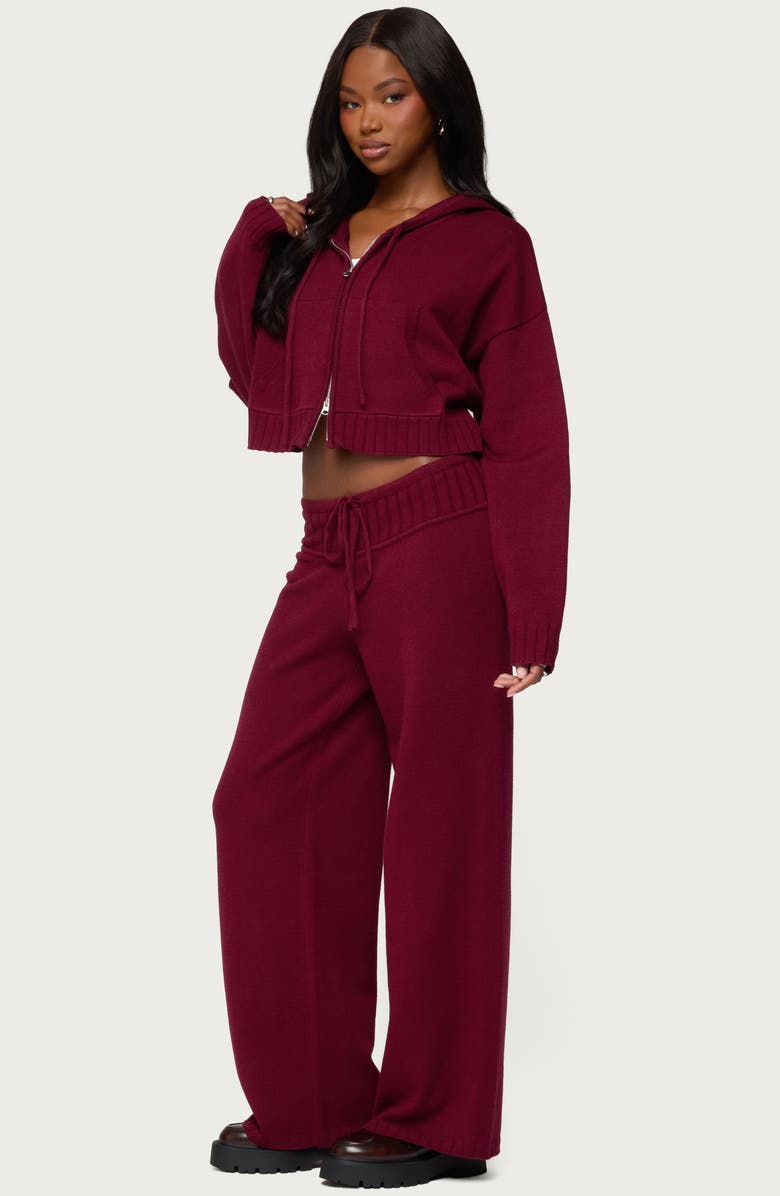 EDIKTED Russell Crop Hooded Zip Sweater, Alternate, color, Burgundy