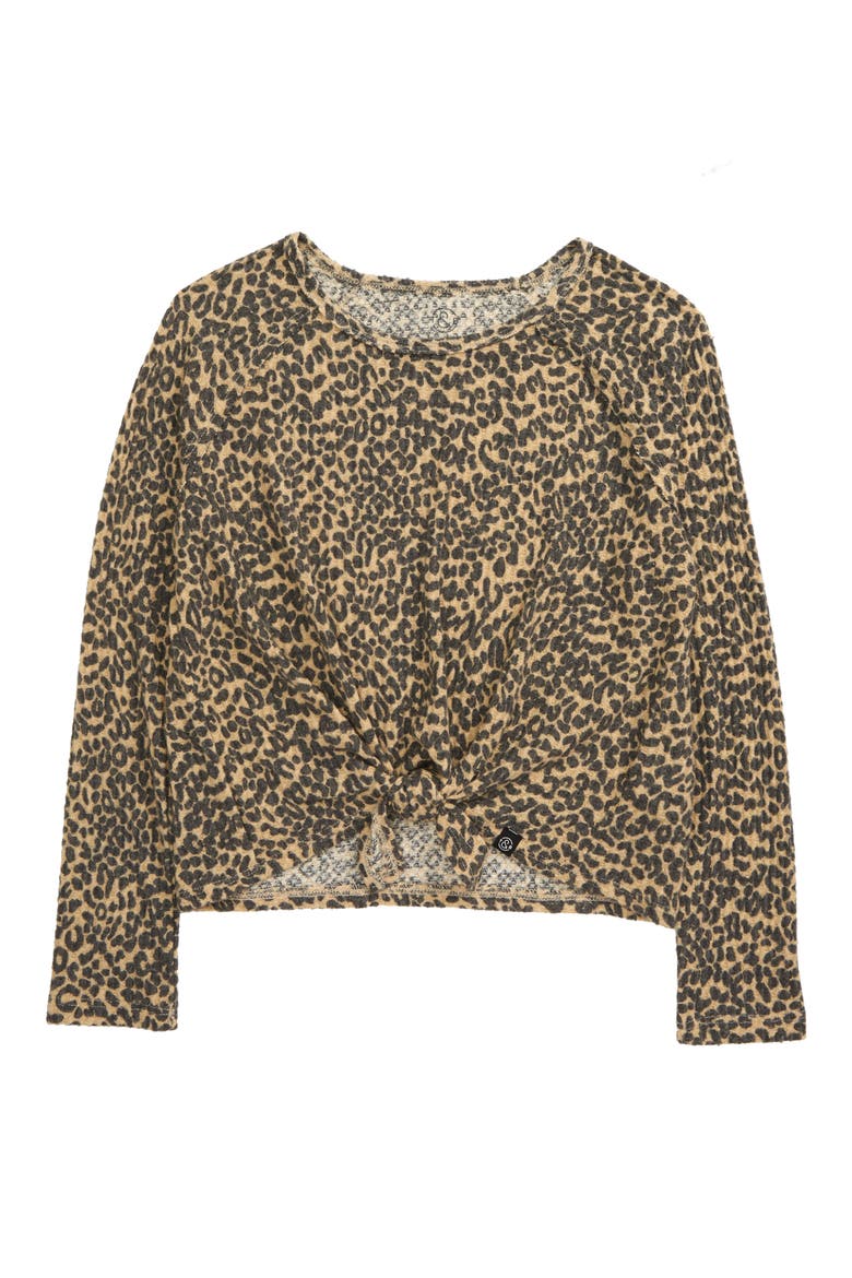 Cozy Tie Front Top, Main, color, BEIGE SEMOLINA LEOPARD