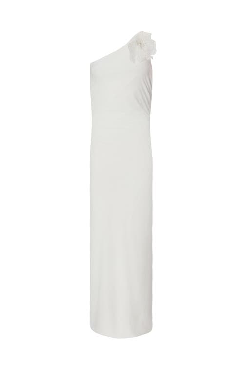 Quiz Asymmetric Scuba Crepe Maxi Dress With 3d Floral Detail In White
