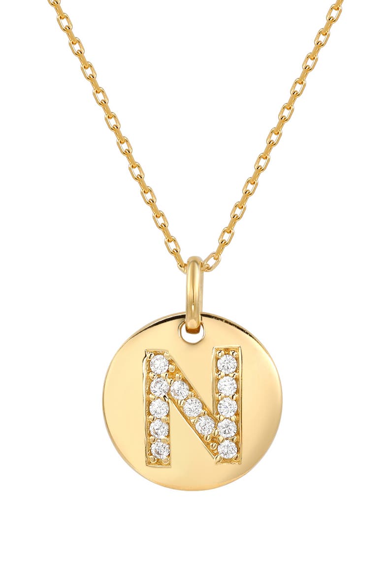 Yellow Sterling Silver White Cubic Zirconia Initial Disc Pendant Necklace, Main, color, YELLOW-N