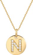 SUZY LEVIAN Yellow Sterling Silver White Cubic Zirconia Initial Disc Pendant Necklace