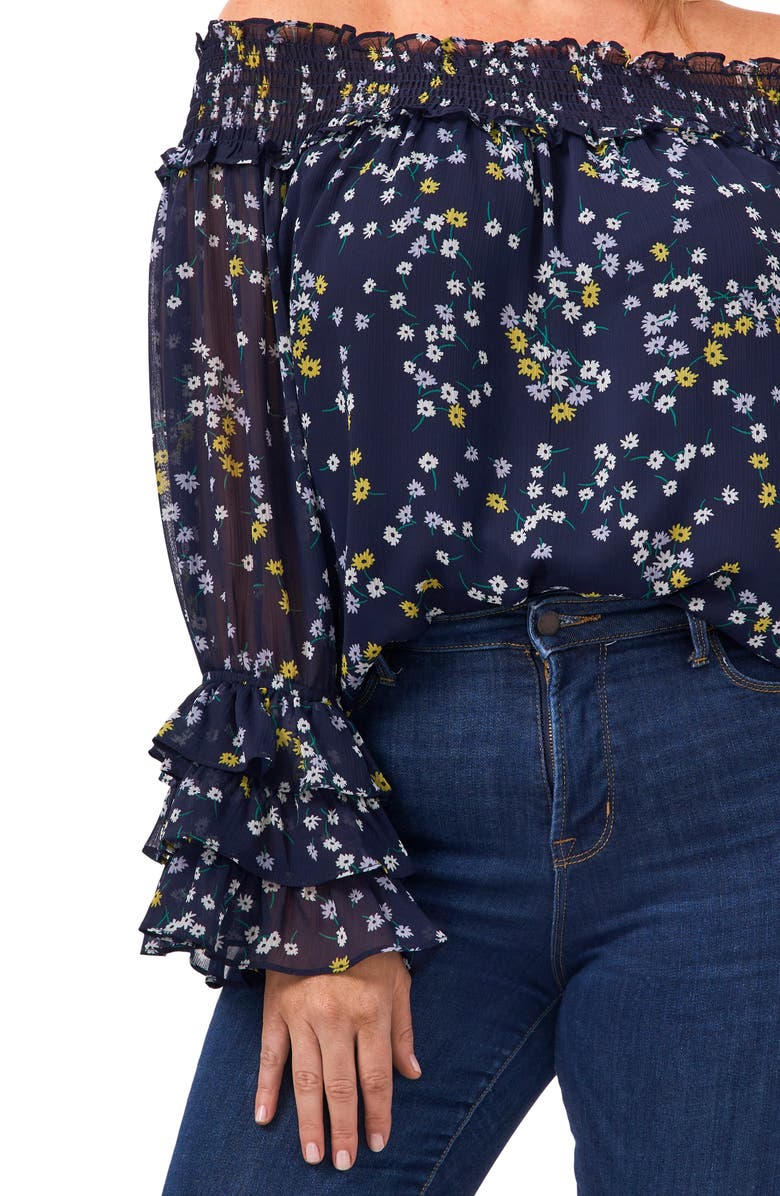 CeCe Print Off the Shoulder Chiffon Blouse, Alternate, color,