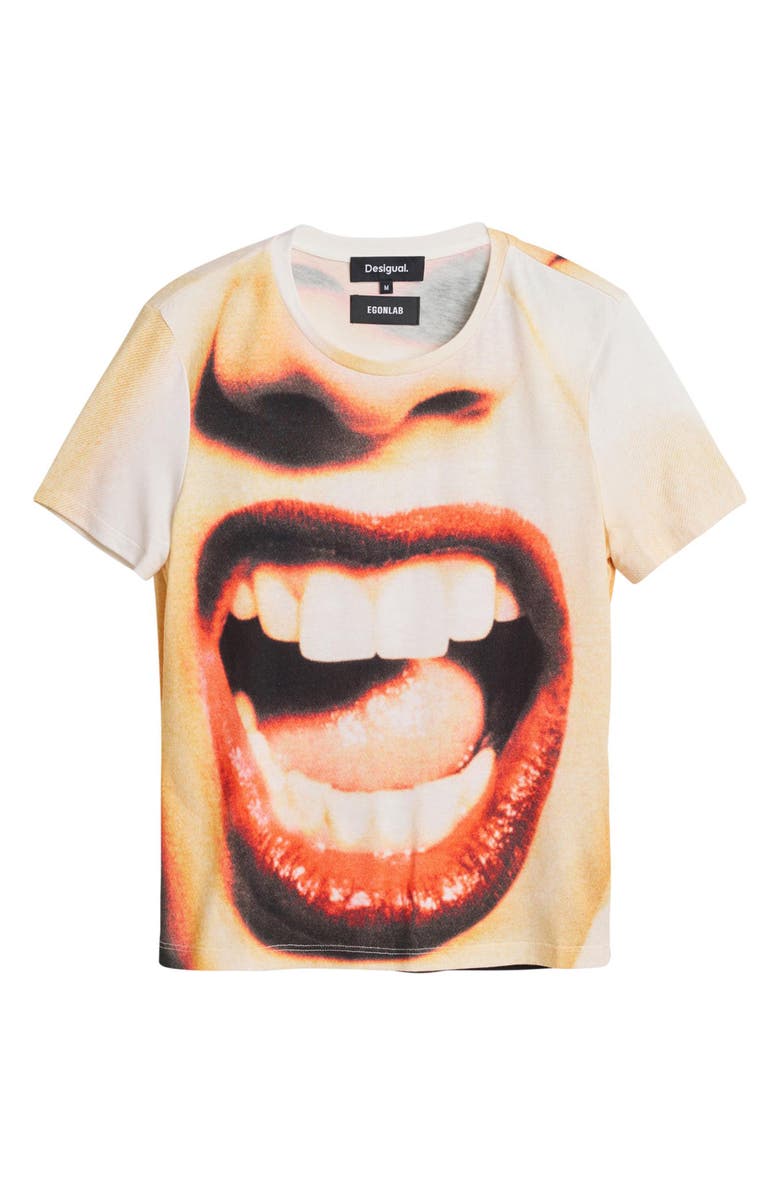 Desigual Print Cotton Blend T-Shirt, Alternate, color, White