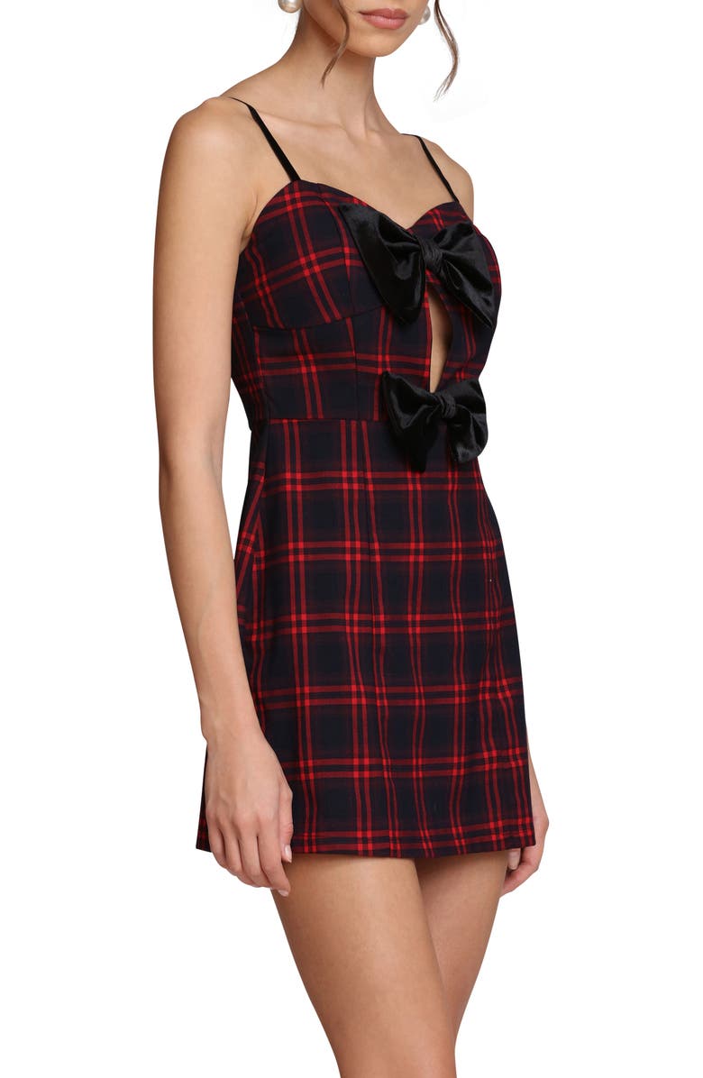 Avec Les Filles Double Bow Keyhole Minidress, Alternate, color, Red Plaid
