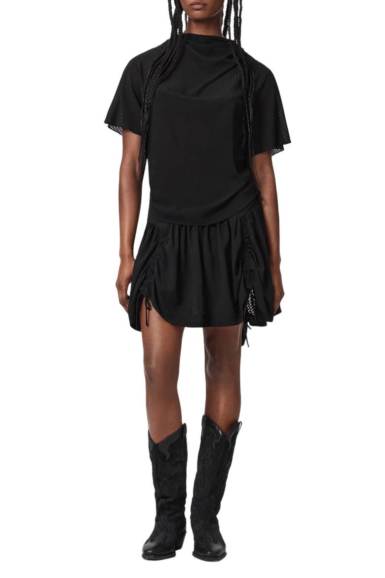 Aria Ruched Miniskirt, Alternate, color, BLACK