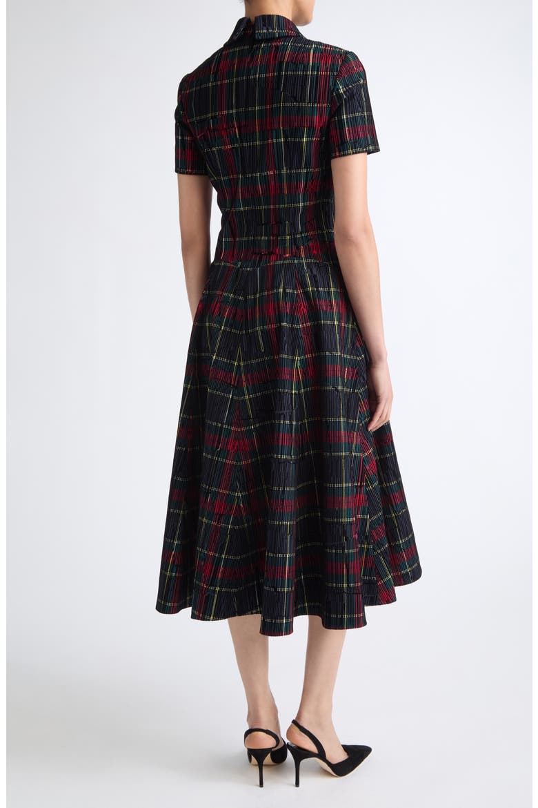 Jody Flocked Plaid Print Midi Dress, Alternate, color, RED AND GREEN CHECK