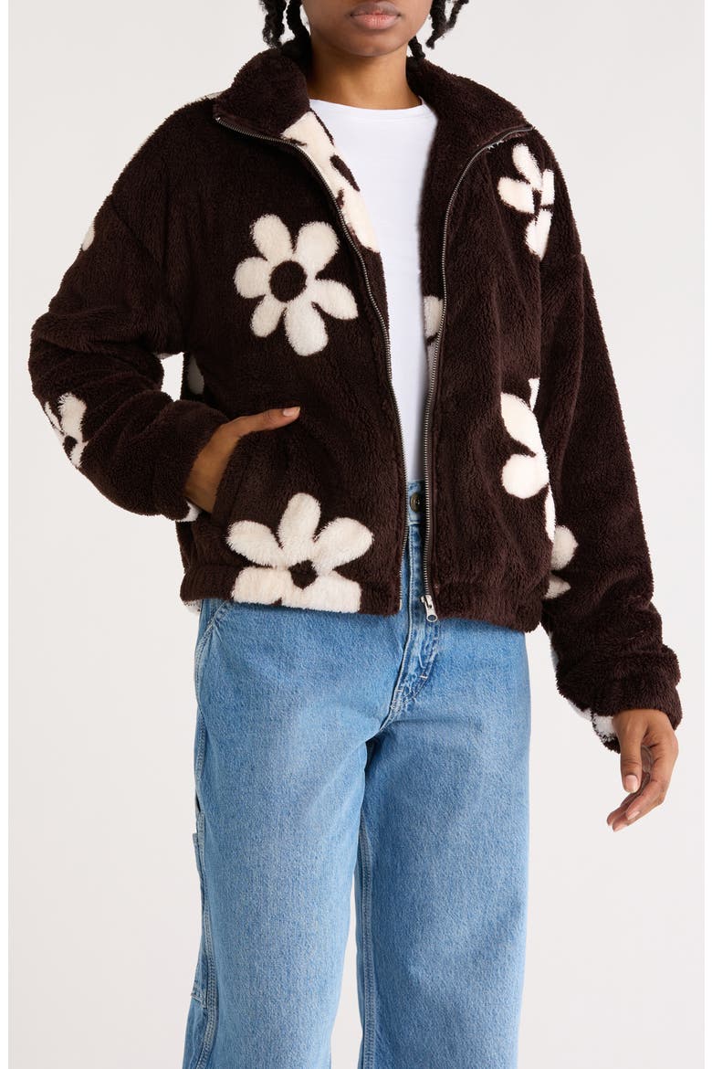 Printed Faux Shearling Jacket, Main, color, DEEP MAHOGANY