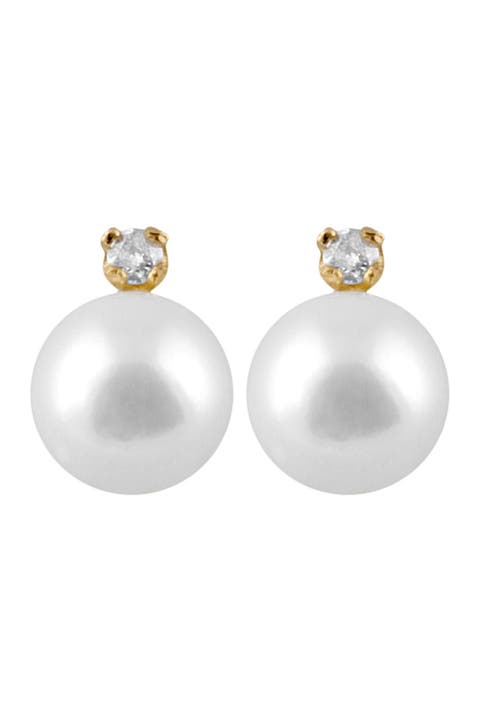 Freshwater Pearl & Diamond Stud Earrings - 0.02ct.