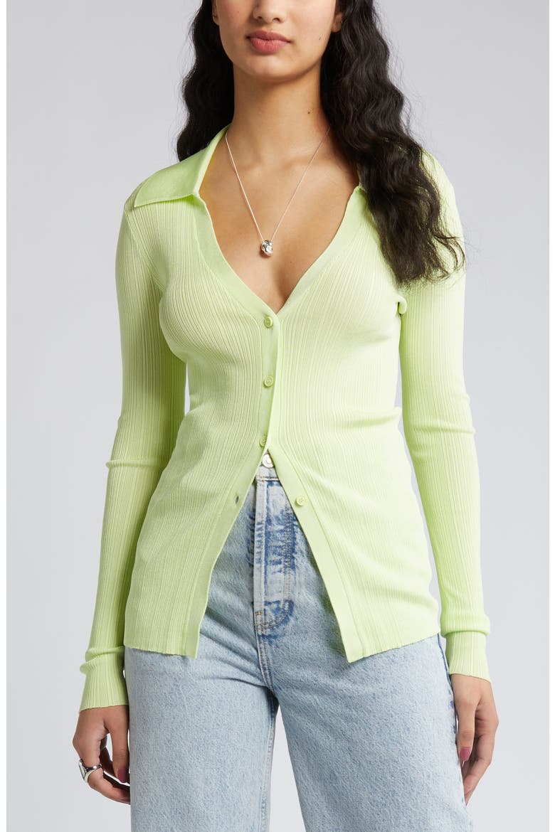 Collar Rib Cardigan, Main, color, GREEN CALM