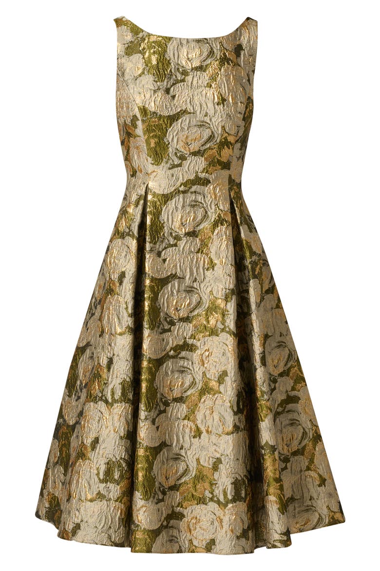 Floral Jacquard Midi Dress, Alternate, color, OLIVE MULTI
