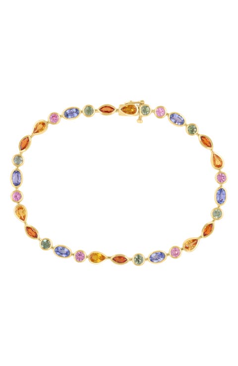14K Gold Plated Sterling Silver Lab Grown Semiprecious Stone Bracelet