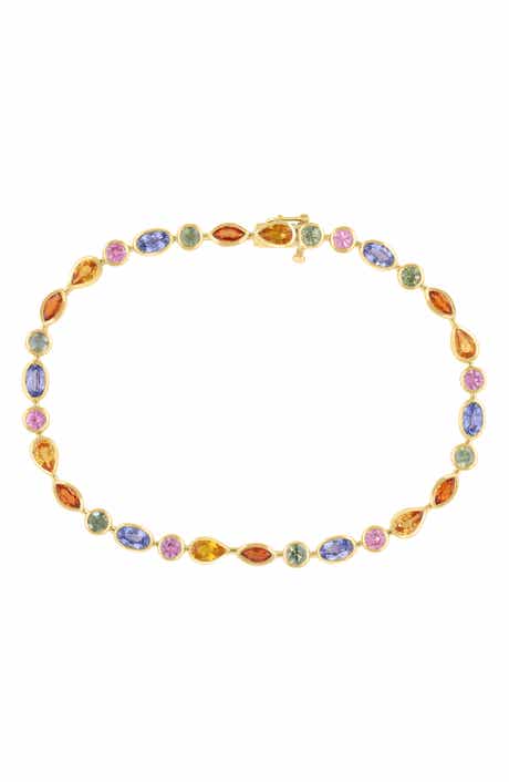 14K Gold Plated Sterling Silver Lab Grown Semiprecious Stone Bracelet