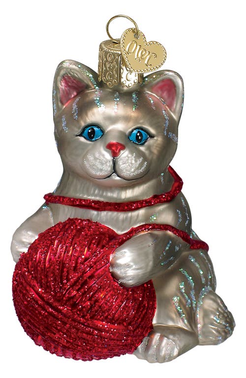 Old World Christmas Playful Kitten Ornament in Grey/Red 