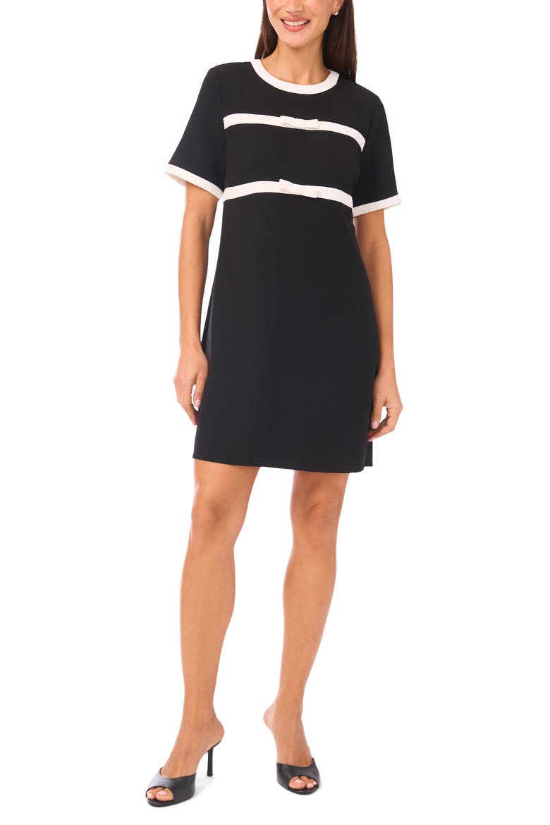 Bow Stripe Shift Dress, Main, color, RICH BLACK