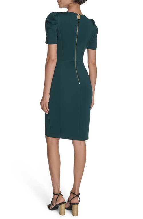 Calvin Klein Puff Sleeve Scuba Sheath Dress In Green