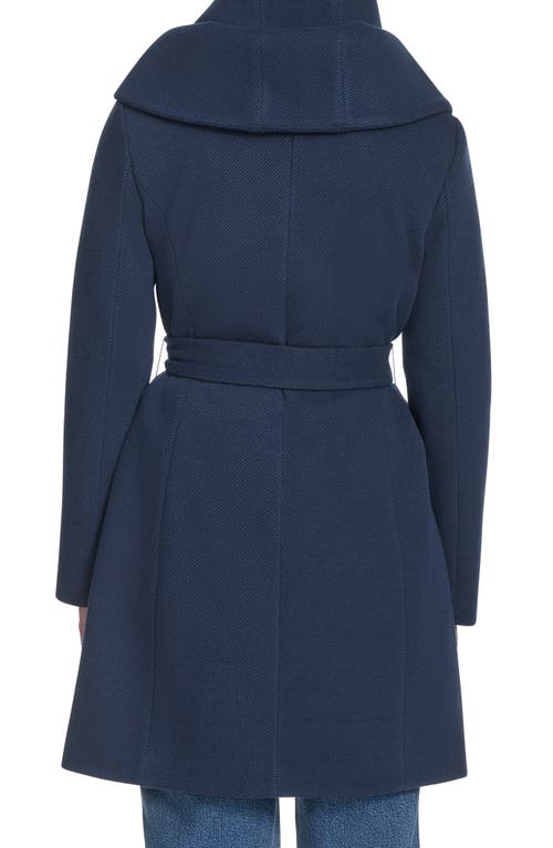 Cole Haan Twill Belted Coat In Blue