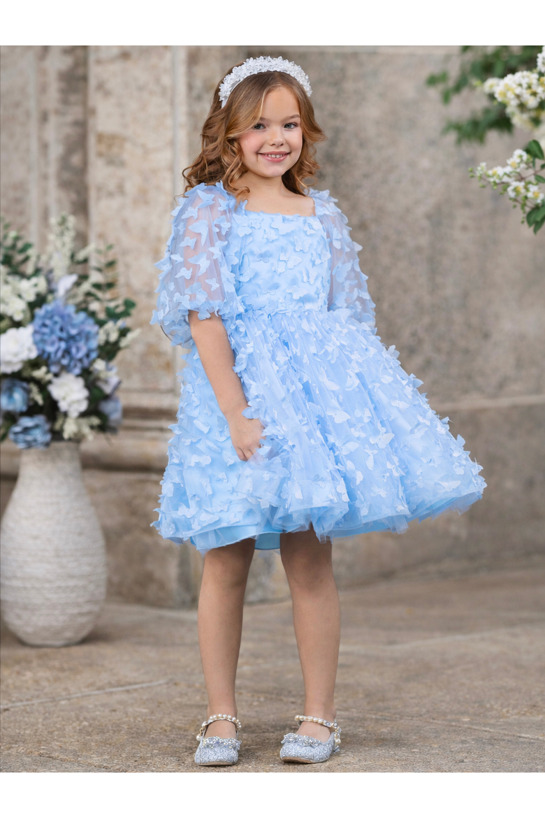 Butterfly Dream 3D Applique Party Dress, Alternate, color, Blue