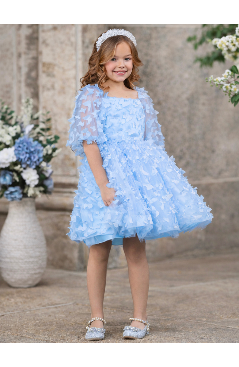 Mia Belle Girls Butterfly Dream 3D Applique Party Dress, Alternate, color, Blue