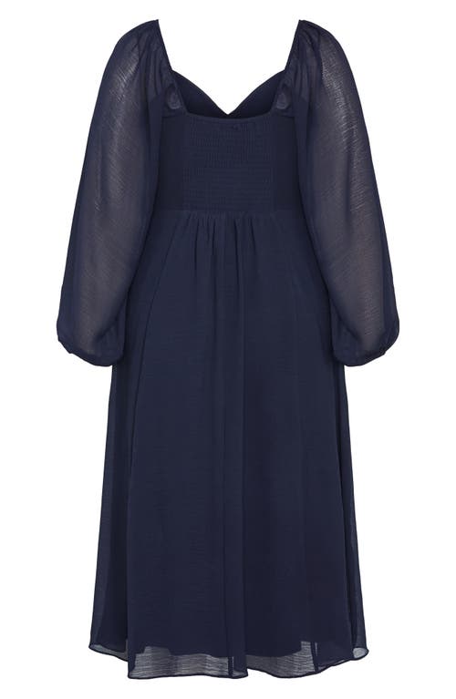 City Chic Flirty Long Sleeve Cocktail Midi Dress In Navy