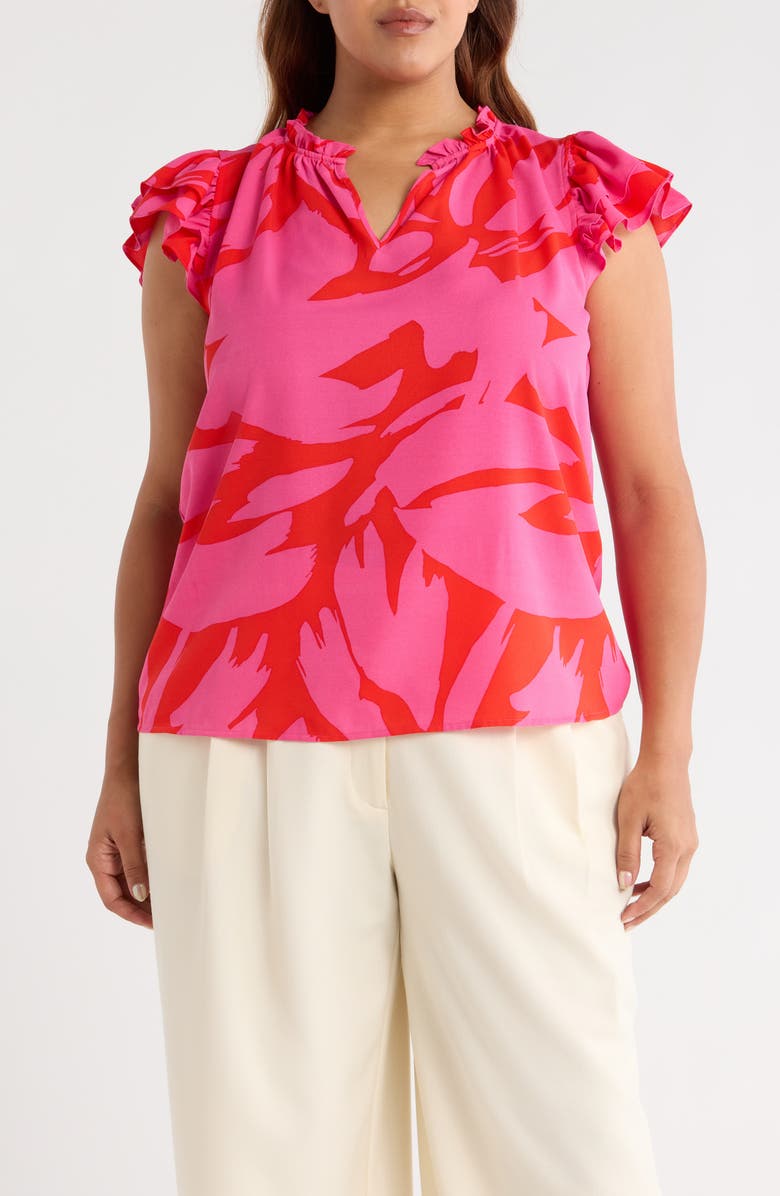 SUGARLIPS Jolene Abstract Floral Crepe Top, Main, color, Red/ Fuchsia