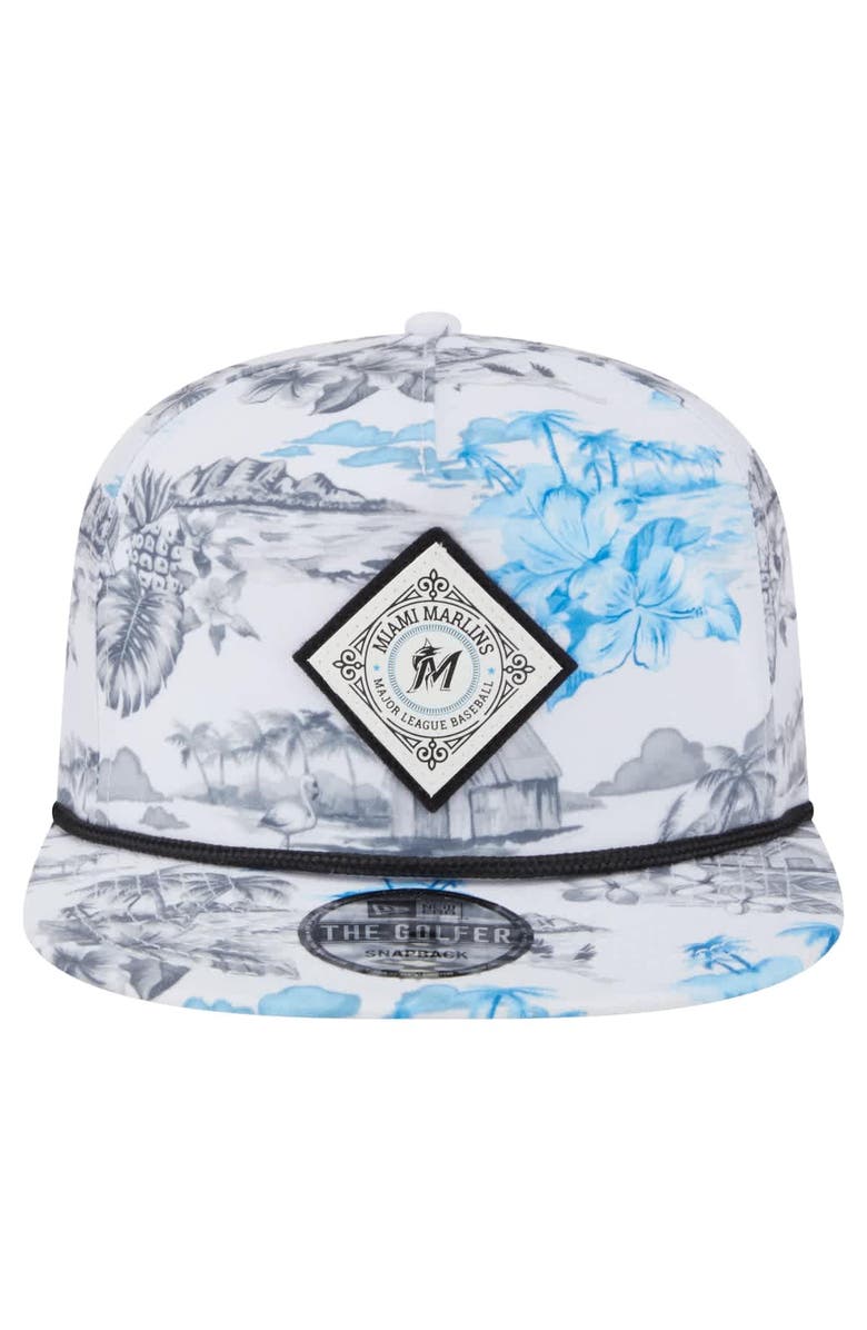 New Era Men's New Era White Miami Marlins Printed Island Golfer Snapback Hat, Alternate, color, White