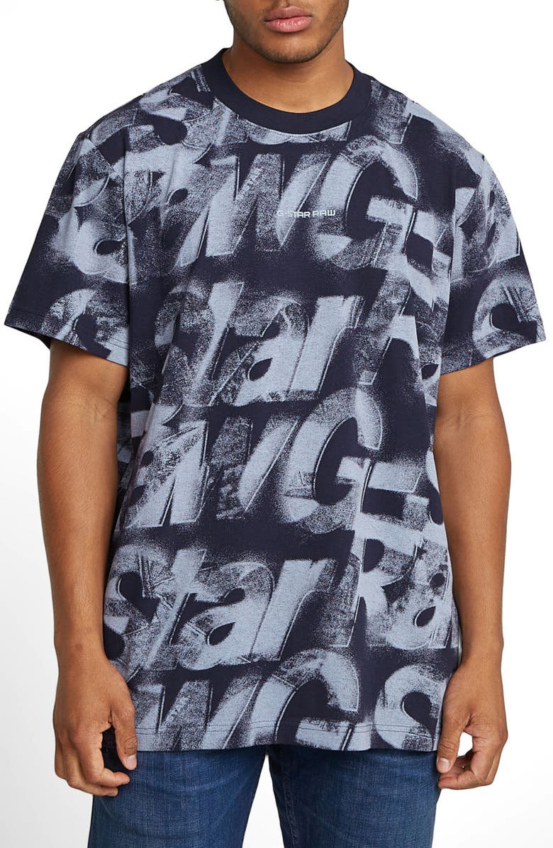 G-STAR Sprayed Letters Loose Organic Cotton T-Shirt, Main, color, Osaka Blue Sprayed Letters