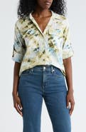 DKNY Abstract Print Roll Sleeve Button-Up Shirt