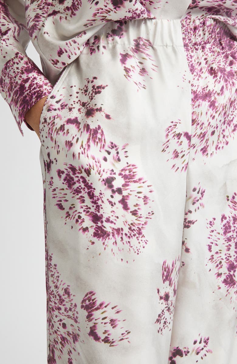 Lafayette 148 New York Riverside Spotted Glaze Print Wide Leg Silk Twill Pants, Alternate, color, Violet Ash Multi