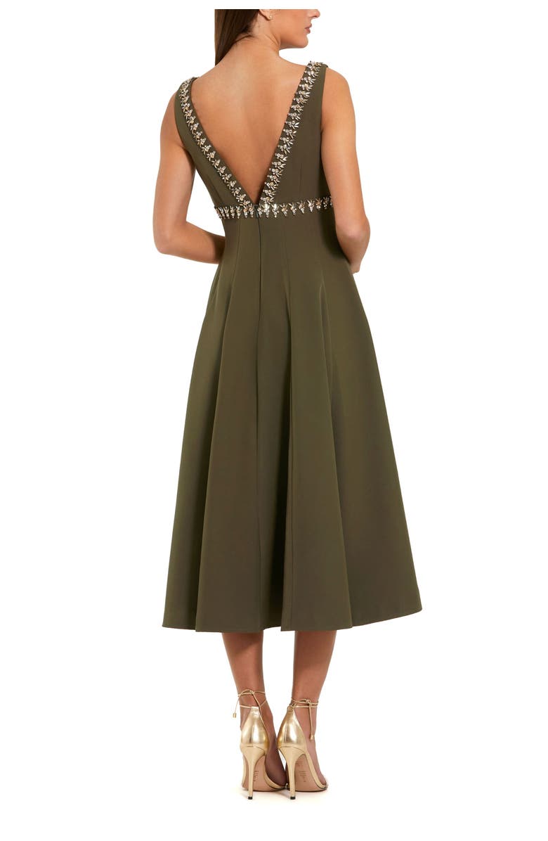 Mac Duggal Rhinestone Embellished Crepe A Line Midi Dress, Alternate, color, Olive