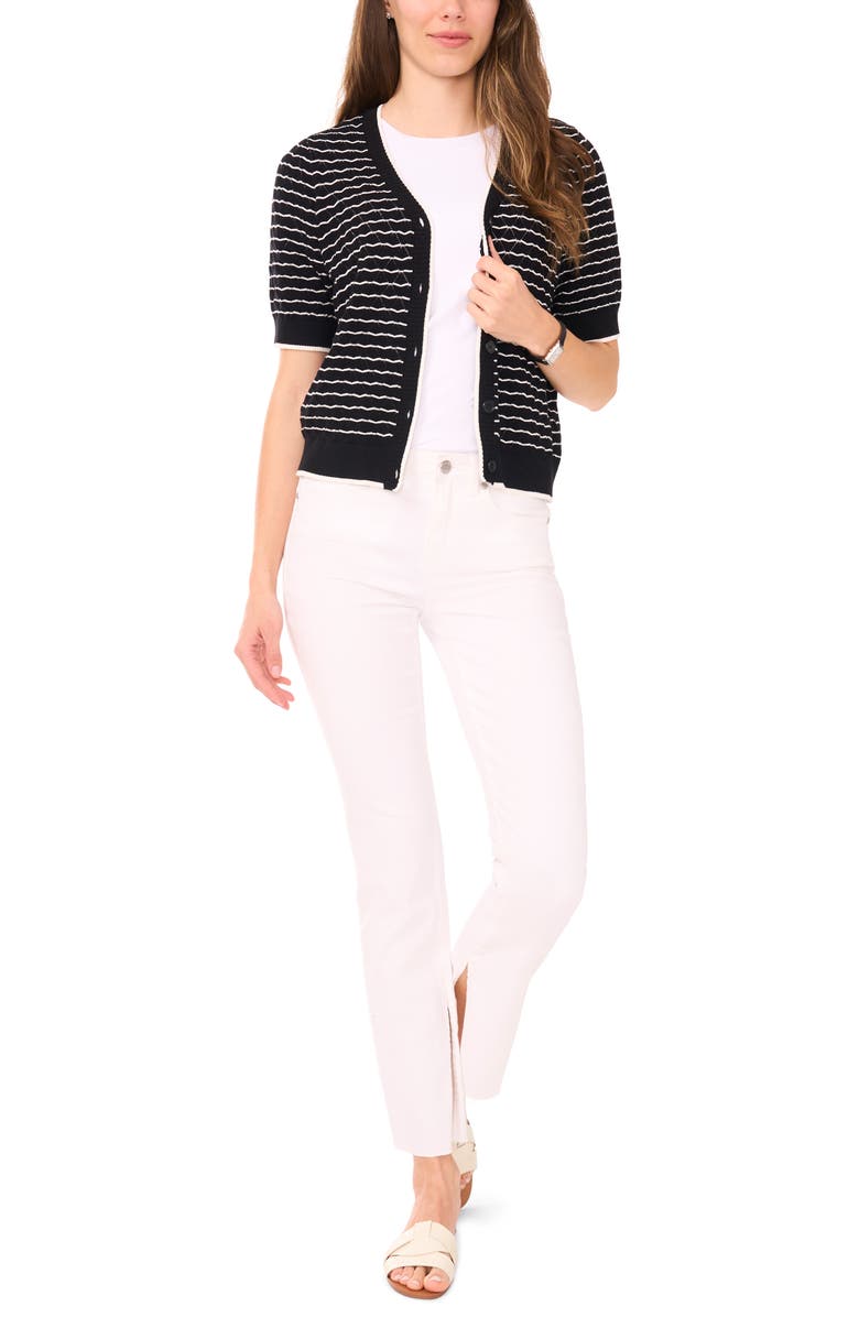 Halogen<sup>®</sup> Stripe Pointelle Cotton Button-Up Sweater, Alternate, color, Rich Black