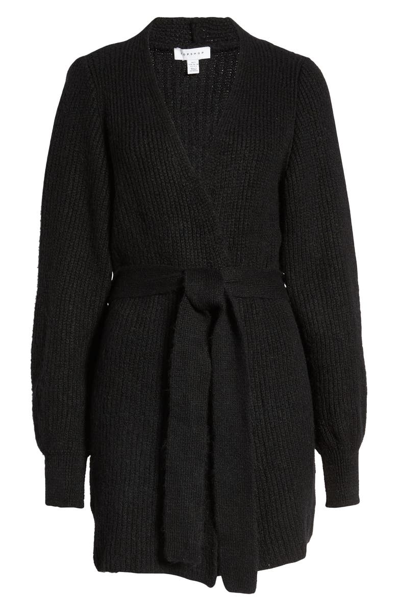 Topshop Belted Blouson Sleeve Cardigan, Alternate, color, 
