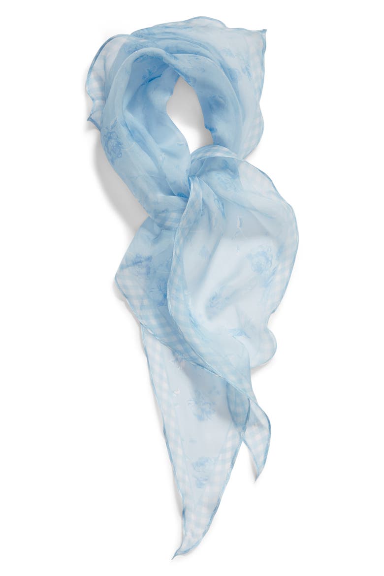 Floral Kite Silk Chiffon Scarf, Alternate, color, BLUE FLORAL BIRD KITE
