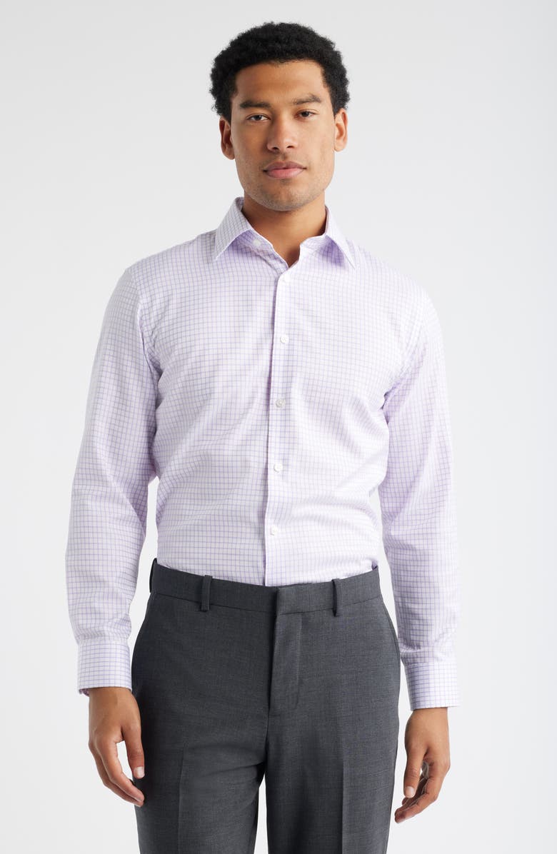 Nordstrom Trim Fit Grid Dress Shirt, Main, color, White- Purple Twill Grid