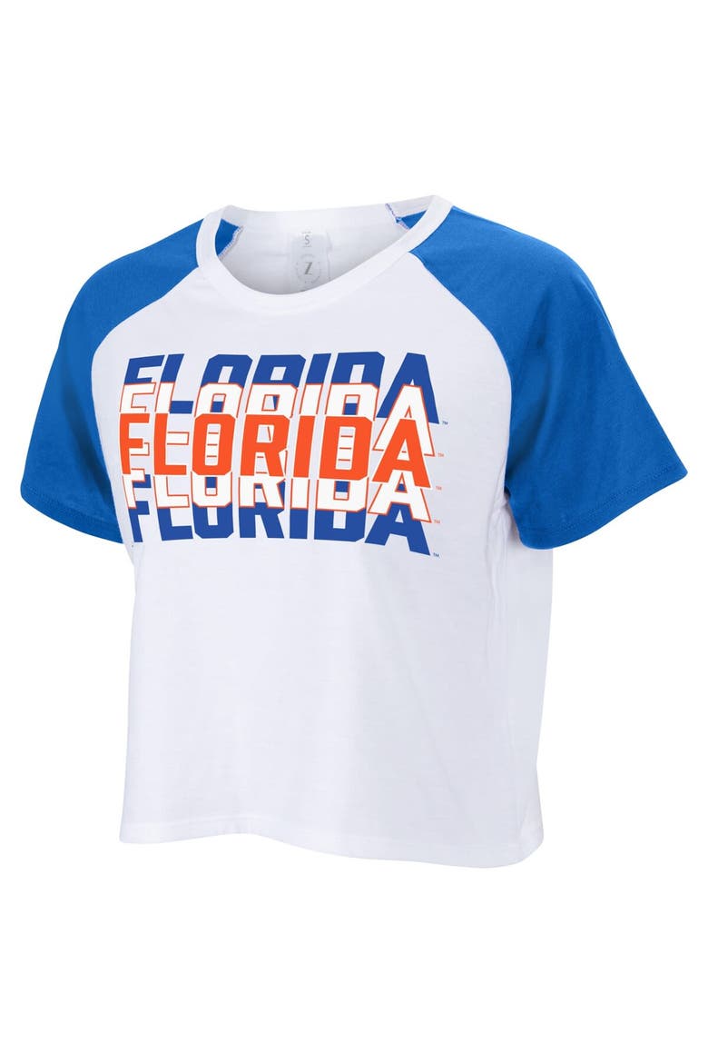 Women's ZooZatz White Florida Gators Colorblock Repeat Raglan Cropped T-Shirt, Alternate, color, White