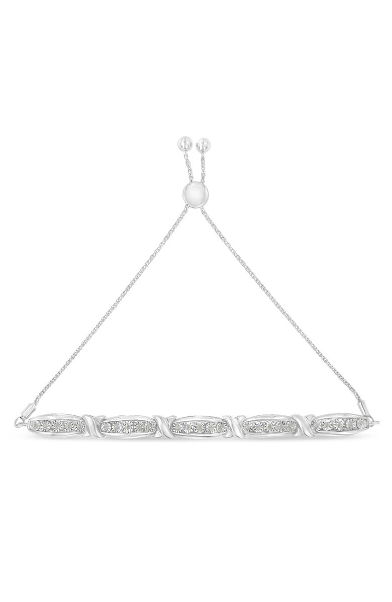 Haus of Brilliance Round-Cut Diamond X & Tapered Bar Miracle-Set Bolo Bracelet - Silver, Alternate, color, White