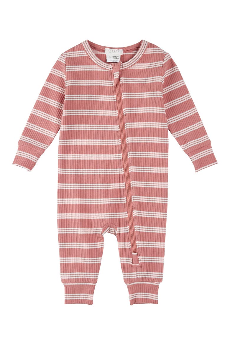 Bubblegum Stripe Rib Fitted One-Piece Zip Pajamas, Main, color, PINK