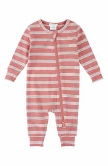 Bubblegum Stripe Rib Fitted One-Piece Zip Pajamas