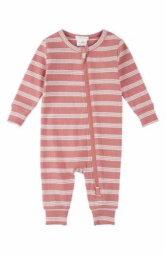 Bubblegum Stripe Rib Fitted One-Piece Zip Pajamas