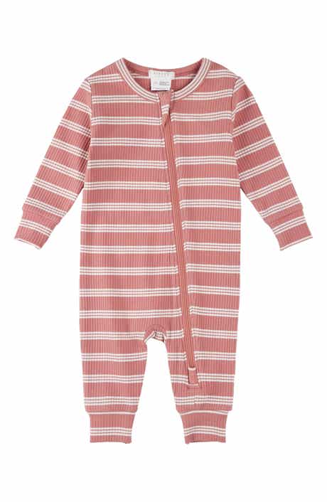 Bubblegum Stripe Rib Fitted One-Piece Zip Pajamas