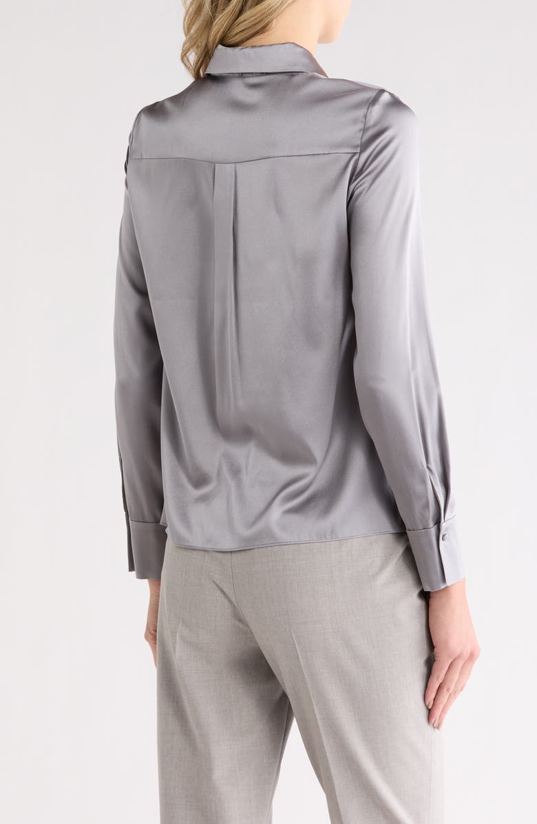 Alice + Olivia Brady Slim Fit Stretch Silk Button-Up Shirt with Tie, Alternate, color, Storm Grey